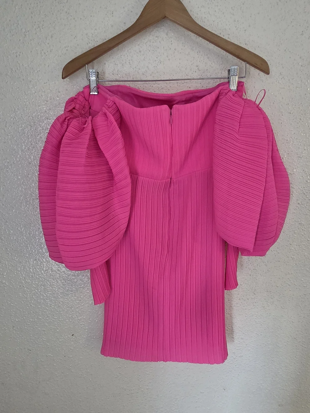 Solace London Hot Pink Strapless Puff-Sleeve Ribbed Mini Dress - Picture 6 of 11